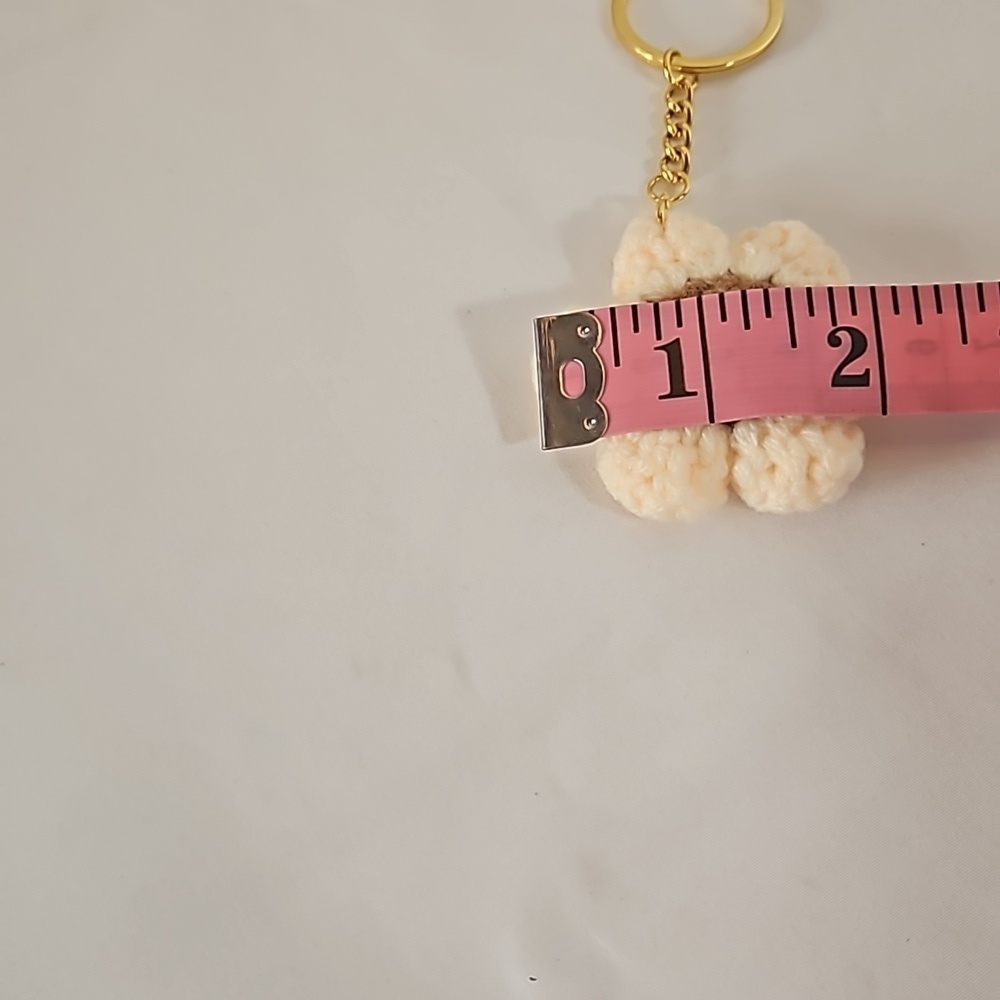 Hand Crafted Hand Knit Chrochet floral gold 4" Keychain flower baige and brown - Picture 8 of 17